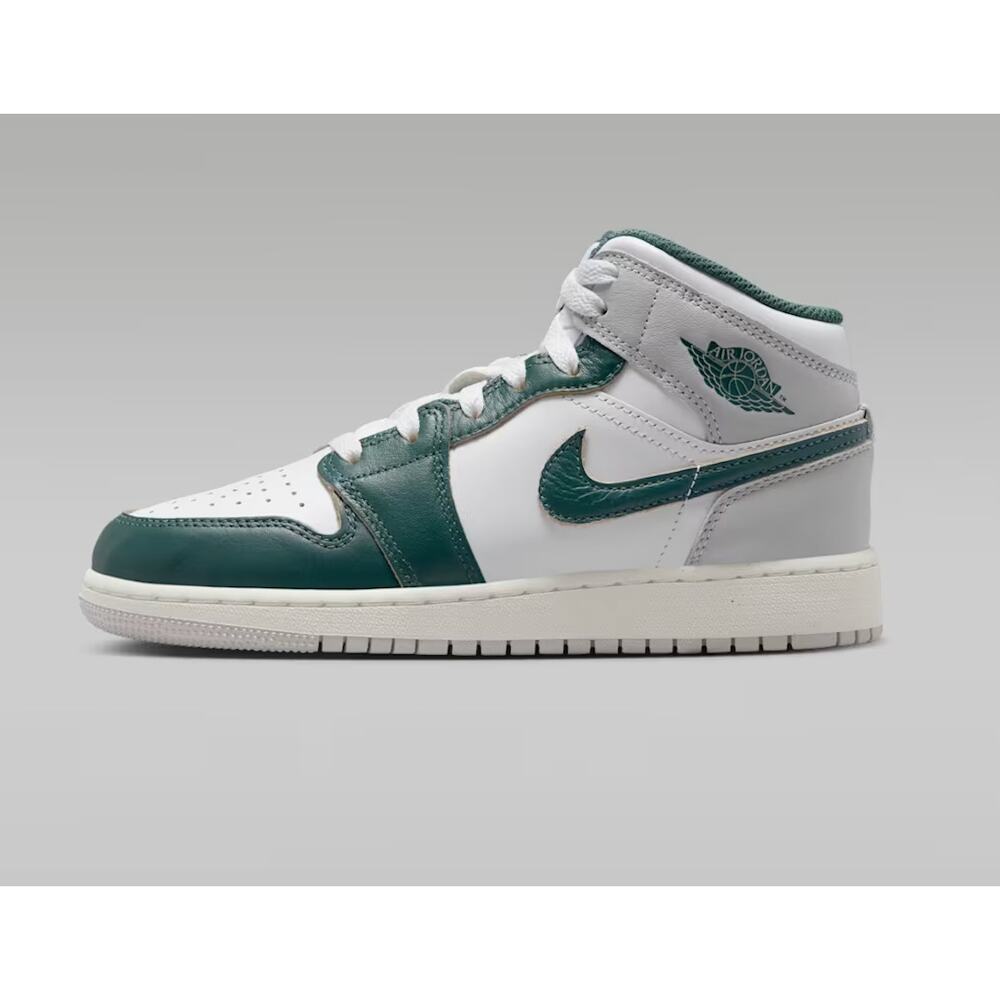 Nike Air Jordan 1 Mid SE - White Oxidized Green Sail - Boys Kids Shoes Size 5.5Y